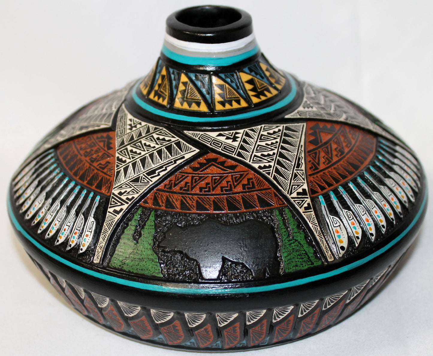 Two Tone Deep Etched and Colorized Collector Piece by Leo Blackhorse -(LBW1495)