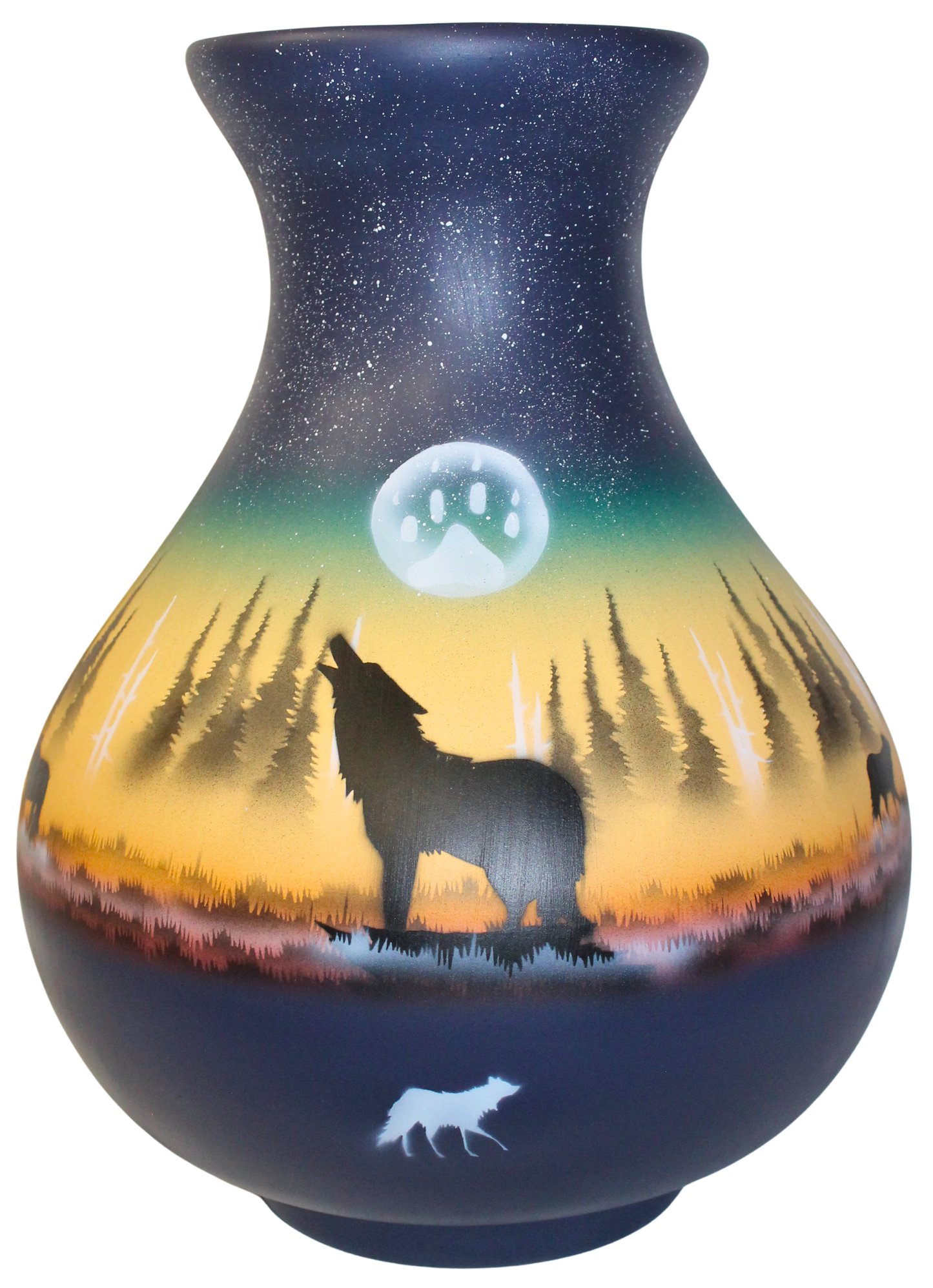 WS136 Woodland Shadows - Wolf 10 1/2 x 14 1/2 Vase