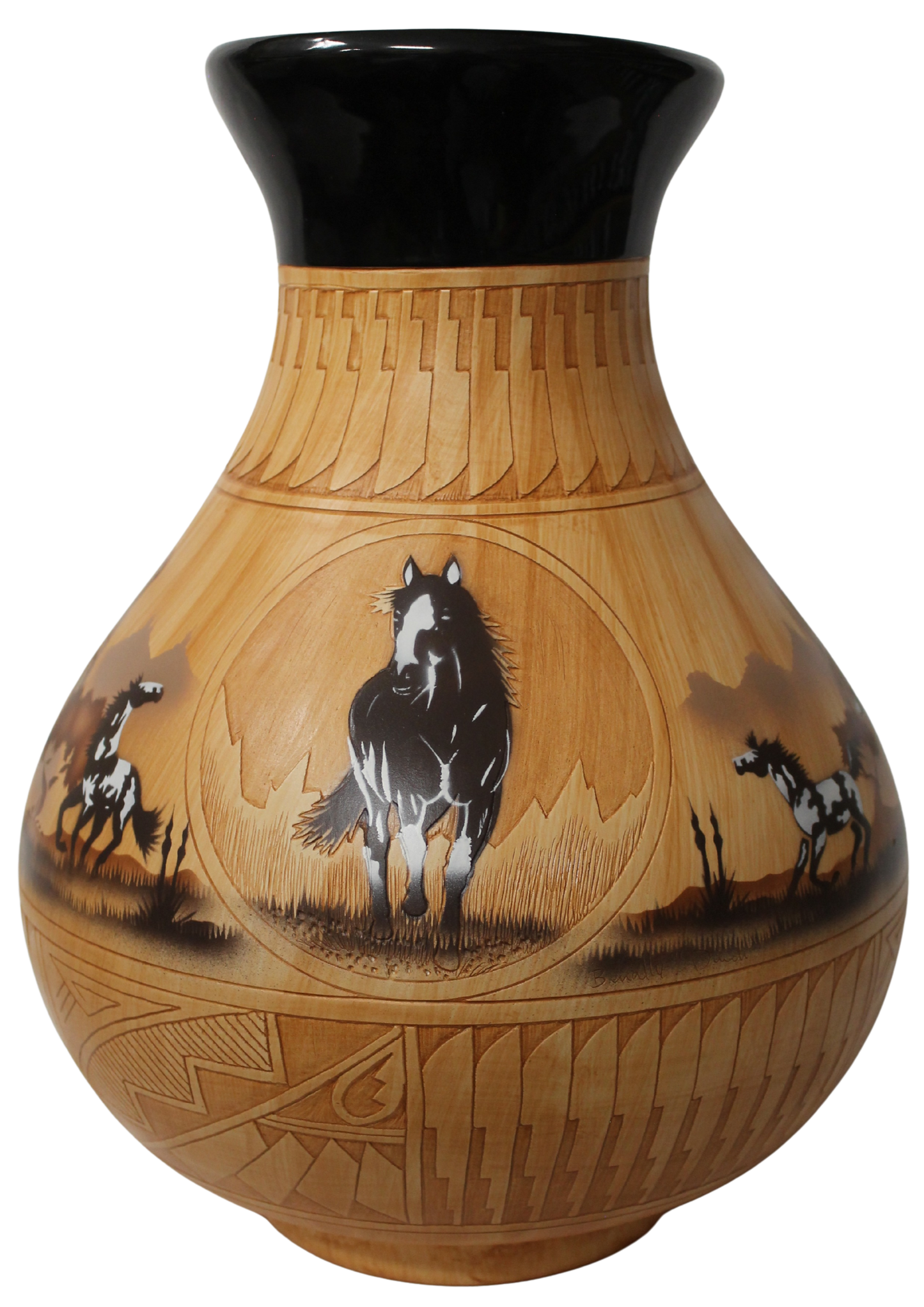 Navajo Etched Woodgrain Finish Collector Piece by James Benally -(JBW385a)