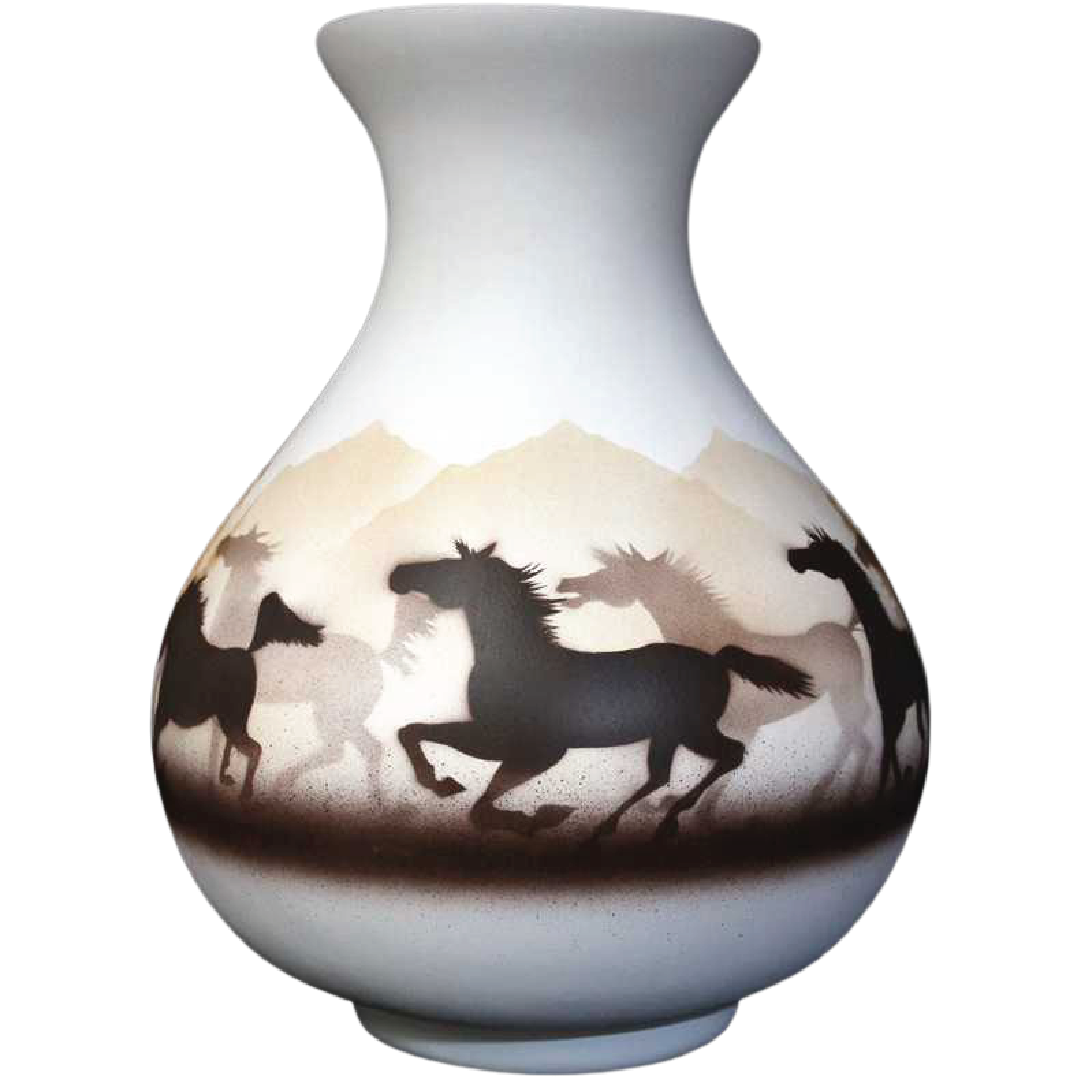 33136 Wild Horses 10 1/2 x 14 1/2 Vase