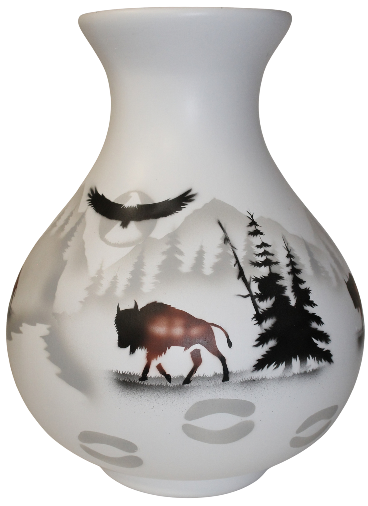 54136 High Country Tracks Buffalo 10 1/2 x 14 1/2 Vase