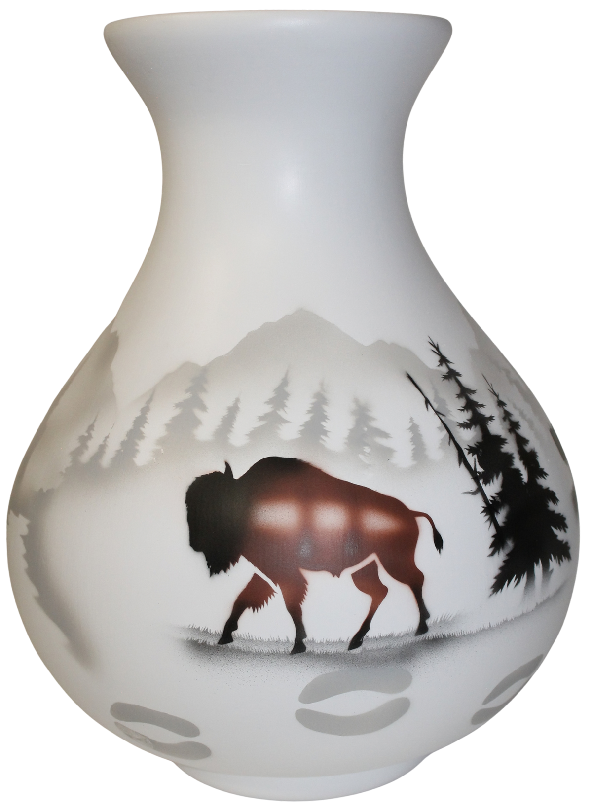 54136 High Country Tracks Buffalo 10 1/2 x 14 1/2 Vase