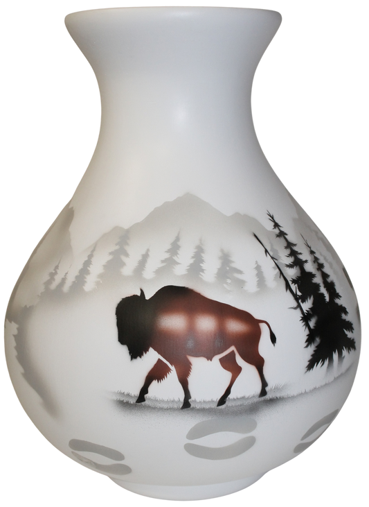 54136 High Country Tracks Buffalo 10 1/2 x 14 1/2 Vase