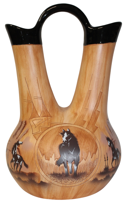 Woodgrain Finish Collector Wedding Vase by James Benally - (JBW65154)