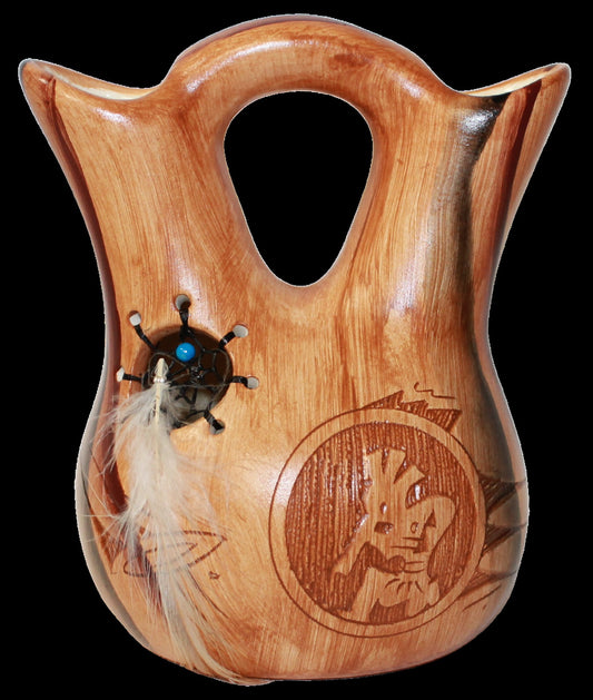 Kokopelli Wedding Vase W/Dreamcatcher - Collector by Dwayne Blackhorse -(DBW50DCWVKoko)