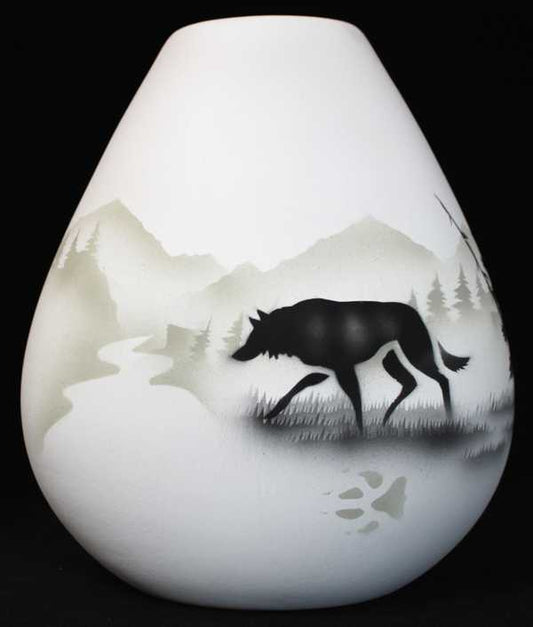 High Country Tracks Wolf 8 1/2 x 9 Pillow Vase -(61100)