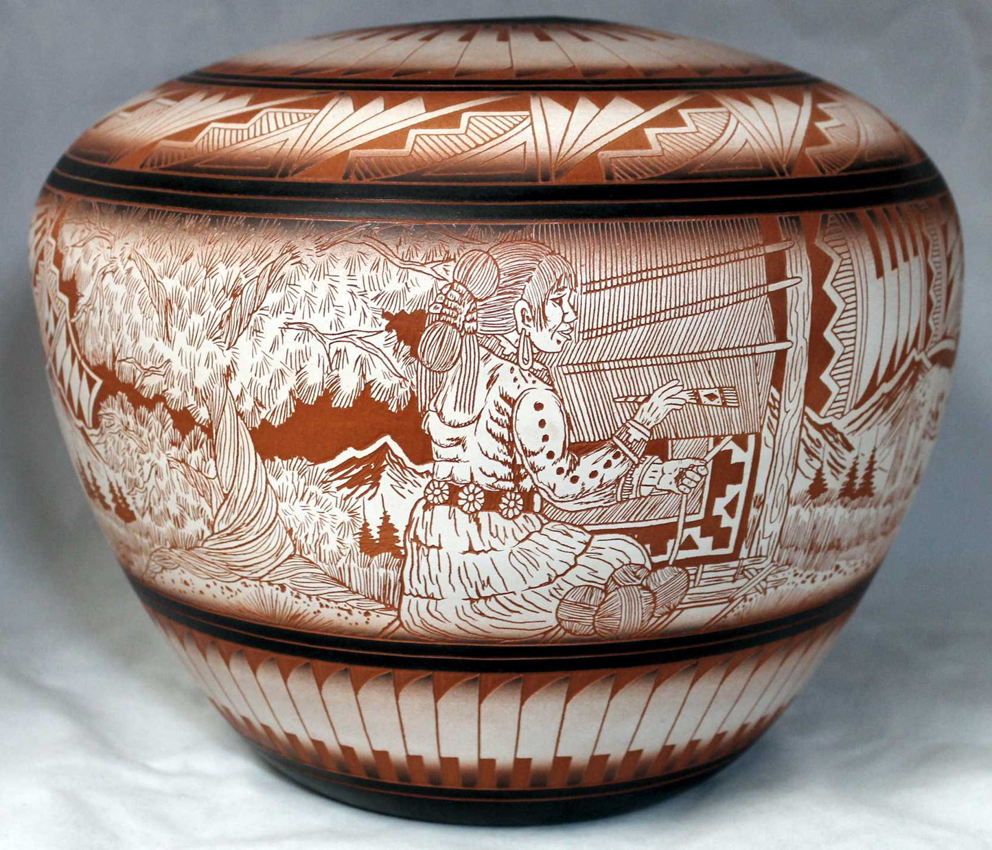 Authentic Navajo Etched Collector Piece by James Benally -(JBW250A)